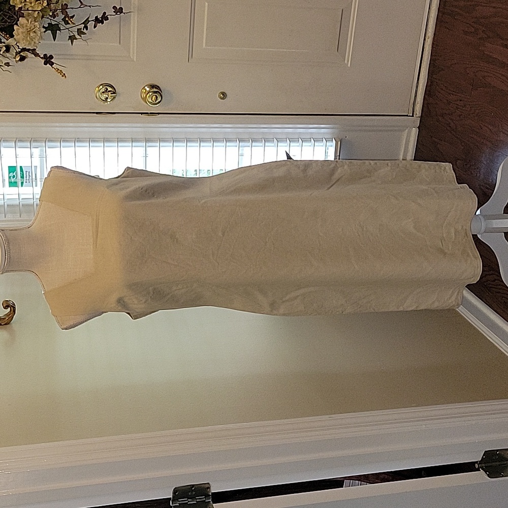 JG HOOK Linen blend sheath dress sleeveless beige natural square neck sz 10 EUC…